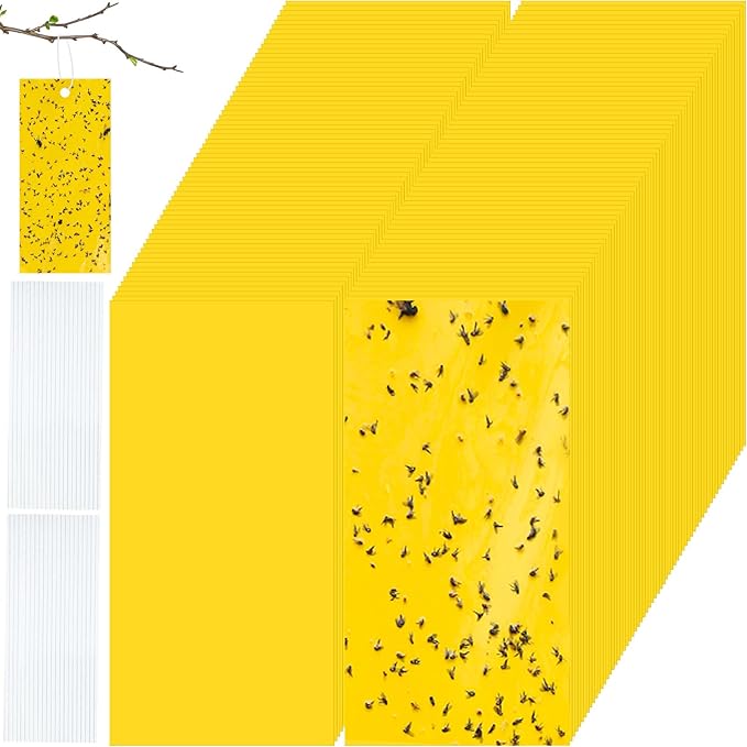 Qualirey 7.8 x 3.9 Inch Yellow Sticky Traps for Plant Double Sided Sticky Trap for Gnats with Twist Ties Fly Traps for Fruit Insect Fungus Bugs Indoor Outdoor (300 Pcs)