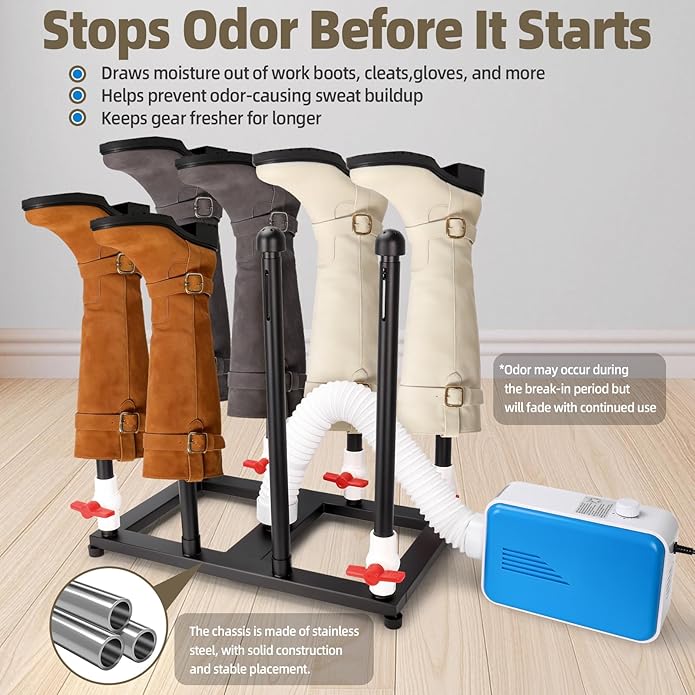 Boot Dryer, 4-Pair Upgraded Heat Blower, Fast Drying Deodorizer with 8 Air Ducts, US Plug for Work Boots, Gloves, Helmets, Home & Travel Black