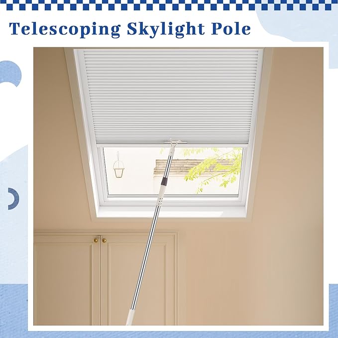 Reallnaive 3 Pack Telescoping Skylight Pole with Hook up 47 to 98 Inch Wand for Blinds Tension Rod Blinds Shades Stainless Steel Adjustable Curtain Pull Wand for Skylight Cordless Window (Beige)