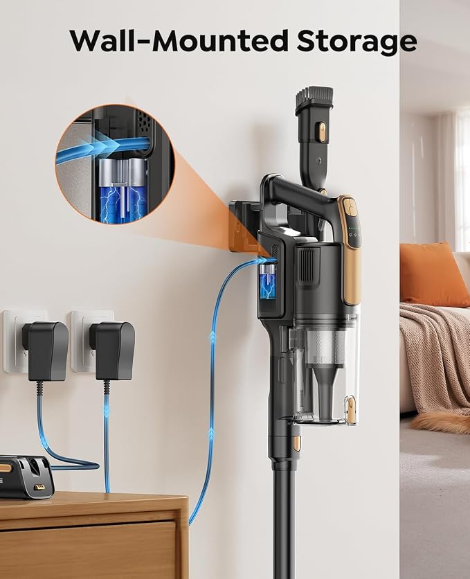 Cordless Vacuum Cleaner, 550W 45KPa 50Mins Vacuum Cleaners for Home, Powerful Stick Vacuum with Green LED Lights, Self-Standing & Anti-Tangle, Lightweight Vacuum for Pet Hair/Carpet/Hard Floor