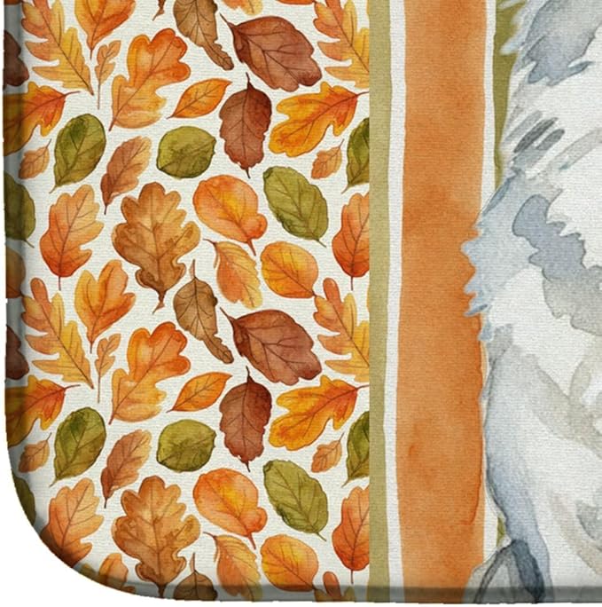 Caroline's Treasures American Eskimo Heirloom Fall Dish Drying Mat Absorbent Dish Drying Mat Pad for Kitchen Counter Dish Drainer Mat for Countertop, 14 x 21", Multicolor