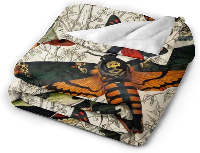 Tijuboni Moth Insect Throw Blanket Moth Gifts for Girls Women Boys Men Kids Adults Soft Flannel Fleece Blanket for Couch Sofa Bed Home Decor 50"x60"
