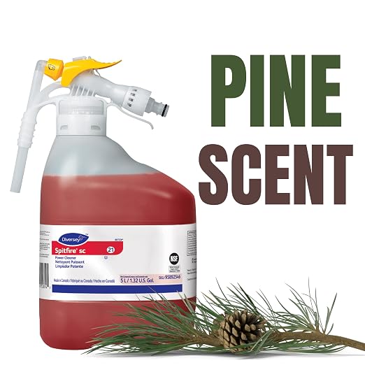 Diversey Spitfire SC 95892546 Liquid Power All-Purpose Cleaner, Heavy Duty Degreaser for Shops & Kitchens, Pine Scent, Ready-to-Dispense (RTD) Concentrate, 5-Liter