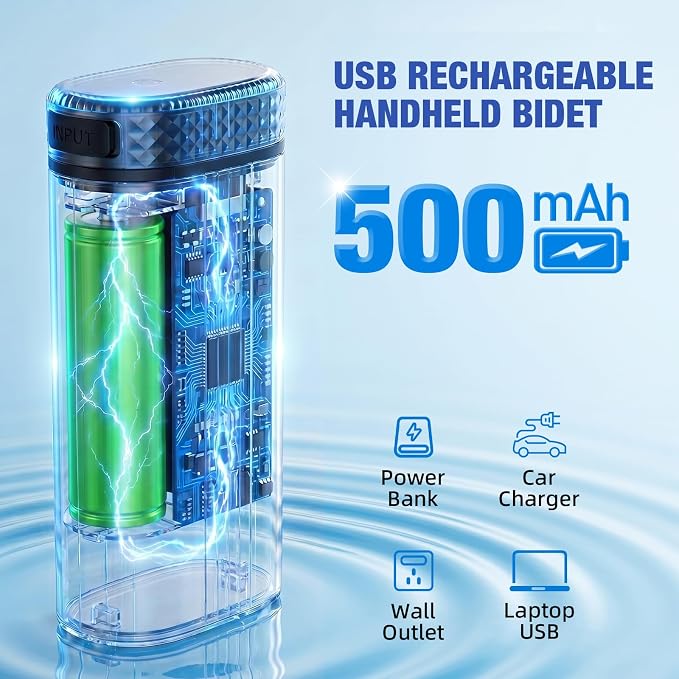 Portable Bidet for Travel, Rechargeable Electric Travel Bidet with LED Display, 3 Water Flow Modes, IPX7 Waterproof, USB-C Personal Hygiene Device for Women, Men & Babies