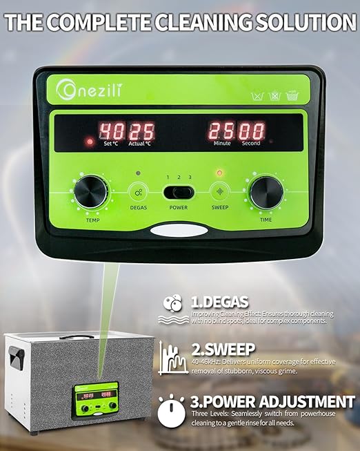 ONEZILI Ultrasonic Cleaner 30L, 600W Ultrasonic Parts Cleaner w/Adjustable Power, Sweep & Degas for 360°Cavitation Cleaning- Industrial Ultra Sonic Machine for Gun, Carburetor & Mechanical Parts