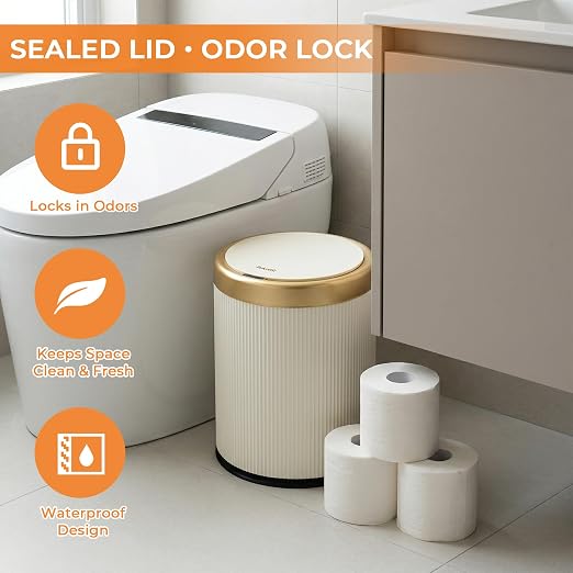 Pukomc Automatic Motion Sensor Trash Can with Lid, 3.5 Gallon Touchless Trash Bin, White Plastic Wastebasket,Smart Garbage Can for Bedroom, Office, Dorm