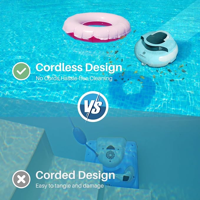 POOLPURE DR-SP45G – 120-Minute Robotic Pool Cleaner with Dual 35W Motors, Long-Lasting Battery, and Customizable Path, Ideal for Above-Ground Pools up to 45ft (Blue)
