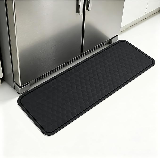 Refrigerator Mat, 37.5" x 8.5" Black Silicone Under Fridge Mat with Non-Slip Textured Surface, Leak-Proof Floor Protector for Refrigerator, Durable & Easy to Clean Appliance Mat