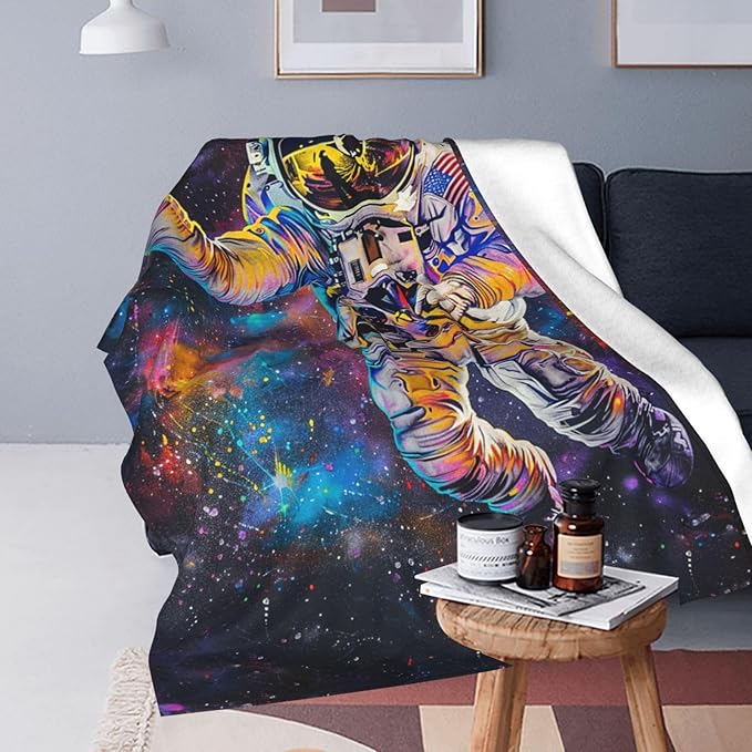 Astronaut Blanket Space Galaxy Decor Throw Blanket Cozy Plush Flannel Fleece Warm Soft Lightweight Fuzzy Winter Blanket Solar System Gifts for Girls Boys Women Teens for Bed Sofa Couch 50"X60"