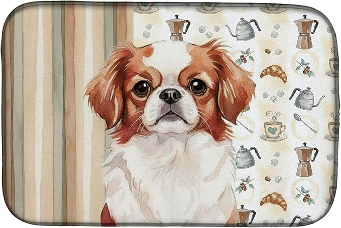 Caroline's Treasures Red and White Japanese Chin Coffee Bar Dish Drying Mat Absorbent Dish Drying Mat Pad for Kitchen Counter Dish Drainer Mat for Countertop, 14 x 21", Multicolor