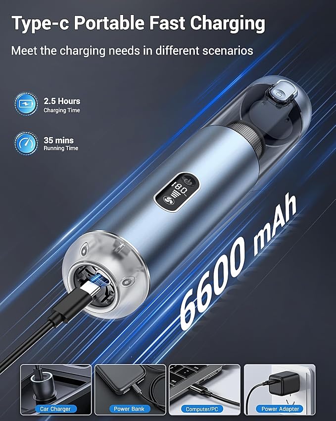 Handheld Vacuum, Powerful 18000pa Car Vacuum with Brushless Motor, Portable Hand Held Vacuum with 3 Speed Modes, 5- in-1 Mini Cordless Vacuum Cleaner with White LED & Red Flash for home Car Office