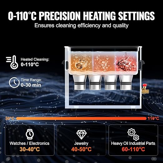 VEVOR 10L Sonic Cleaner with Heater Timer & Basket, Professional Digital Sonic Cavitation Machine, 240W Cleaning Machine for Lab Tools, Metal Parts, Carburetor, Brass, Auto Parts, Engine Parts