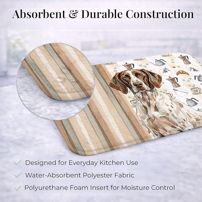 Caroline's Treasures German Shorthaired Pointer Coffee Bar Dish Drying Mat Absorbent Dish Drying Mat Pad for Kitchen Counter Dish Drainer Mat for Countertop, 14 x 21", Multicolor