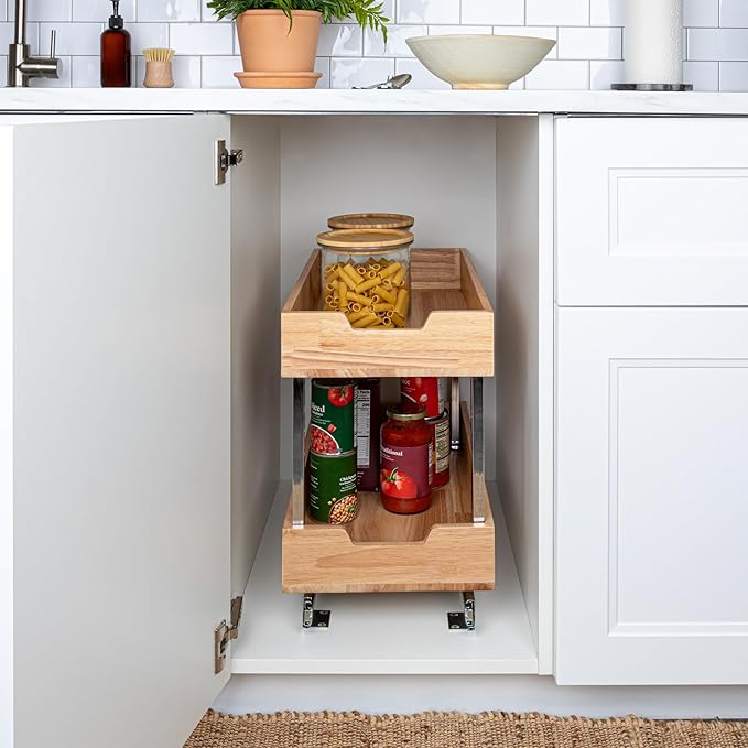 Household Essentials GLIDEZ Wood 2-Tier Sliding Cabinet Organizer: 11.5-inch Wide
