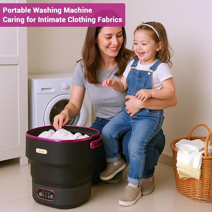 13L Mini Portable Washing Machine and Dryer, Folding Compact Small Washer Fully Automatic with 3 Cleaning Modes, Collapsible Camping Washer for RV Dorm Travel Hotel Black Purple