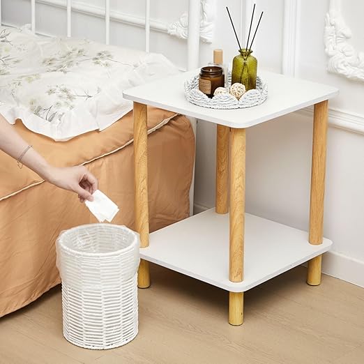 Ctosree 1.3 Gallons Small Wicker Trash Can with Lid Handle Woven Wicker Rattan Bathroom Waste Basket Boho Trash Basket with 100 Plastic Garbage Bags for Bedroom Office Laundry (Scalloped Style, White)