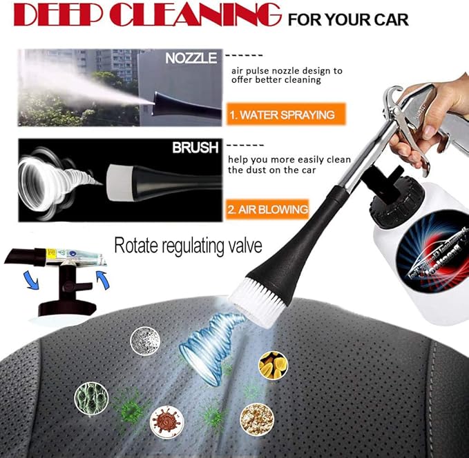 Car Interior Cleaner Auto Detail Tools Car Detailing Kit(Needs Air Compressor) High Pressure Car Cleaning Gun Car Cleaning Kit for Vehicle Upholstery Carpet Seat