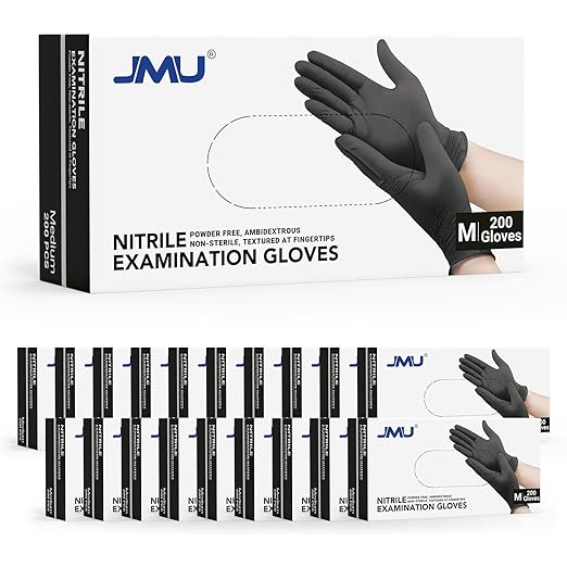JMU Black Nitrile Gloves Medium, 3.5Mil Disposable Medical Exam Gloves, Latex Free & Powder Free, Bulk Pack 4000 Count