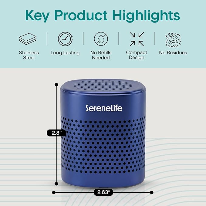 SereneLife Fridge Deodorizer & Odor Eliminator, Multi-Use Refrigerator Deodorizer Aluminum Pod for Freezer, Closet, Car, Shoes & Enclosed Spaces, Compact, Reusable & Lasts Up to 10 Years (Blue)