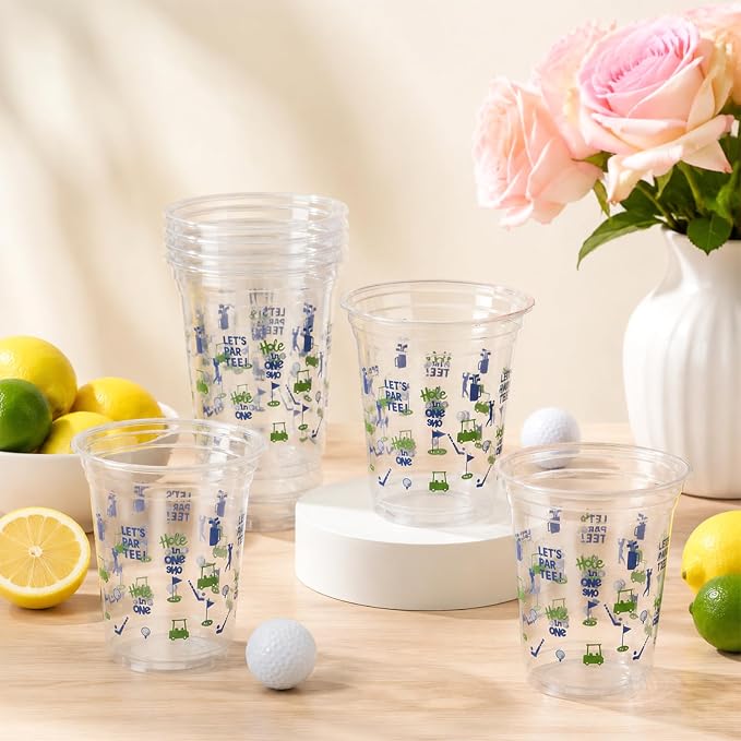 100 Pack 12 oz Golf Cups, Golf Party Decorations, Disposable Clear Plastic Cup, Party Supplies for Birthday Sports Themed Team Events Holiday Gatherings