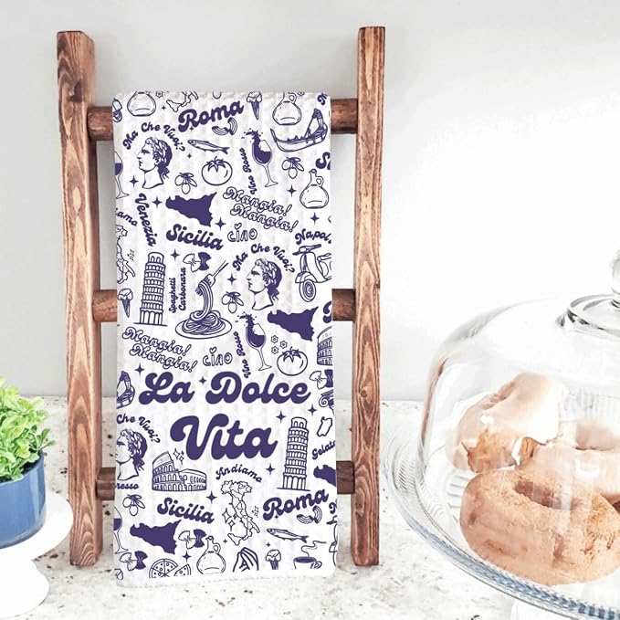 TSOTMO La Dolce Vita Italia Kitchen Towel Italian Pride Kitchen Napoli Sicilian Florence Italy Rome Italy Trip Dish Towel Tea Towel (Roma Vita Towel)