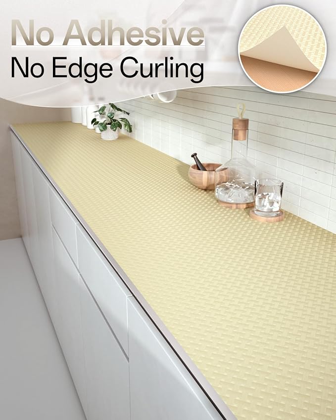Shelf and Drawer Liner for Kitchen Cabinet, Non-Adhesive 12in x 360in Waterproof Contact Paper Refrigerator Liners Thickened Durable EVA Material Non Slip Mat for Dresser Cupboard Pantry Protector