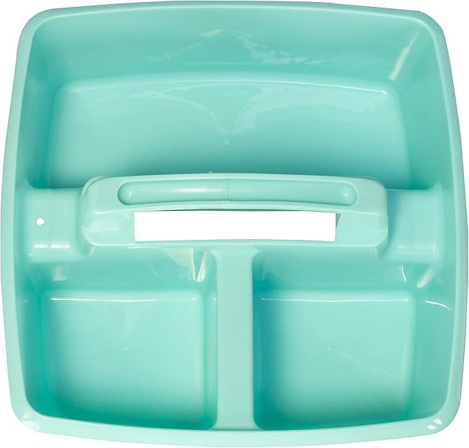 Storex 3-Compartment Small Caddy – Multipurpose Classroom Organizer with Handle, Teal, 6-Pack (00952U06C), 9.25 x 9.25 x 5.25 Inches