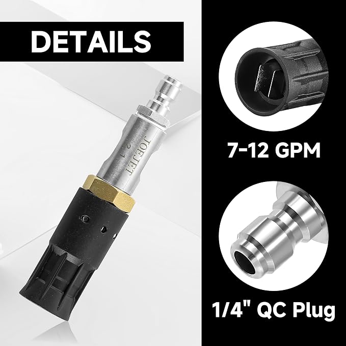 JOEJET Adjustable Downstream Soft Wash Twist Nozzle, 7-12 GPM | 0-60° Adjustable Long Range Spray Nozzle with 1/4" Quick Connect Plug, for Roof Cleaning, 1000-6000 PSI