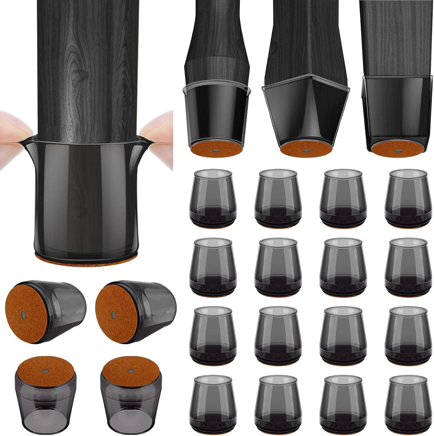 BALEINE 16 Pack Silicone Chair Leg Floor Protectors, Stool Leg Protectors Cap, Non-Slip Chair Leg Caps for Hardwood Floors (Black & Small, 16 Pack)