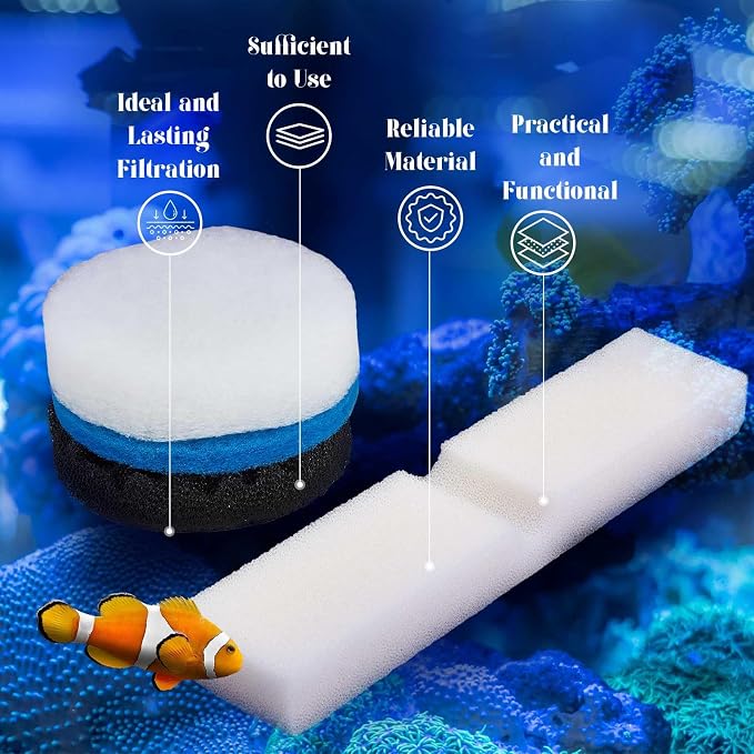 Threlaco 34 Pcs Aquarium Filter Media Kit Compatible with Fluval Fx2 Fx4 Fx5 Fx6, Including 6 Foam Block, 6 Packs Activated Carbon, 4 Mesh Bags, 10 Foam Pads, 6 Water Polishing Pads, 2 Silicone Lube