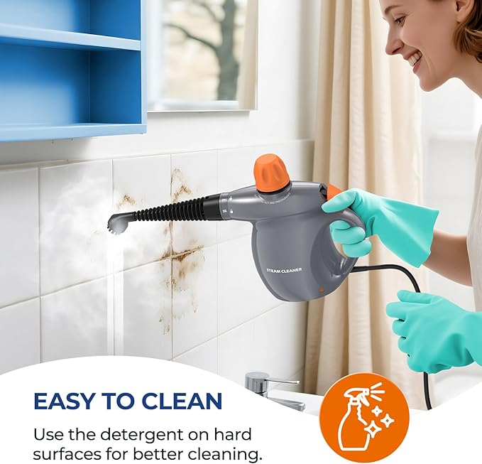 Steam Cleaner, Pressurized Handheld 13pcs Multi-Purpose Natural Deep Cleaning Steamer, Portable Steamer for Cleaning Home, Grout, Kitchen, Car, Window, Upholstery, Bathroom and Clothes, Gray