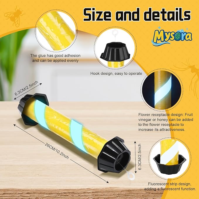 12 Pack Glow in the Dark Fly Sticks Outdoor & Indoor Sticky Fly Traps with Blue Fluorescent Night Attraction Light-Absorbing UV for Mosquitoes Flies Waterproof Hanging Catcher (Black)