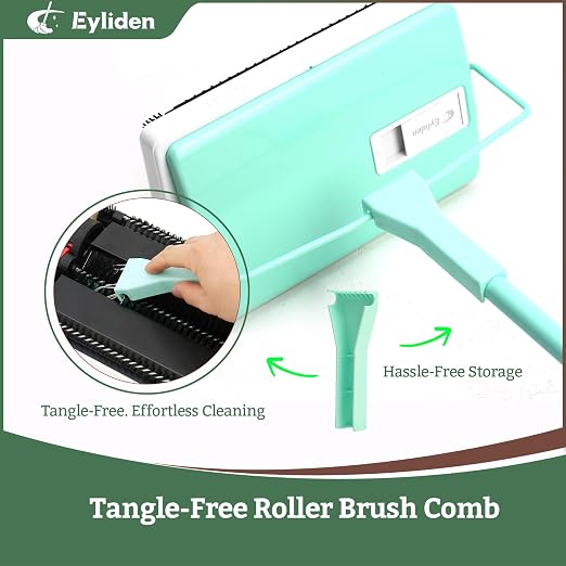 Eyliden X-Large Carpet Sweeper - Quiet Manual Sweeper for Carpets & Rugs | 1 Extra Refill Roller Brush, Non-Electric, Hand Push, Quietly Cleans Debris and Messes, Restaurant Roller Broom, Mint