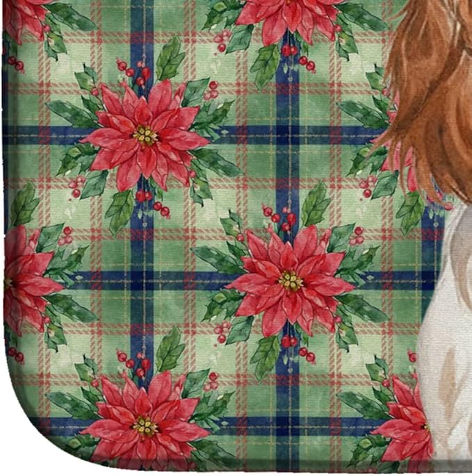 Caroline's Treasures Welsh Springer Spaniel Christmas PoinsettIas Dish Drying Mat Absorbent Dish Drying Mat Pad for Kitchen Counter Dish Drainer Mat for Countertop, 14 x 21", Multicolor