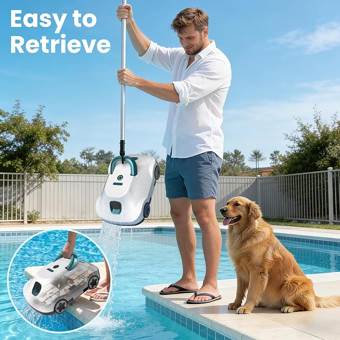 (2026 Upgrade) Cordless Robotic Pool Cleaner, Automatic Pool Vacuum for Above Ground & Inground Pools, 180-Min Runtime, 3L Basket for Leaves & Debris, Auto-Parking, Powerful Suction (White-Green)
