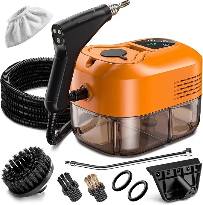 Handle High Pressure Steam Cleaner - Portable Steamer with 1.8L Water Tank, 15s Heat-Up, 6 Level Adjustable Steam Modes, Steam Cleaner for Home, Car Detailing, Dirt, Grease, Grout, Tile