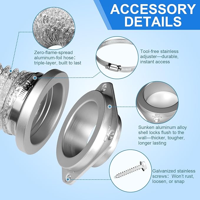 Magnetic Dryer Vent Connector Kit, 4-Inch by 31.5-Inch Aluminum Foil Hose with Clamps, Magnetic Coupling for Dryer Vent Cleaning and Replacement, Laundry Room Essential