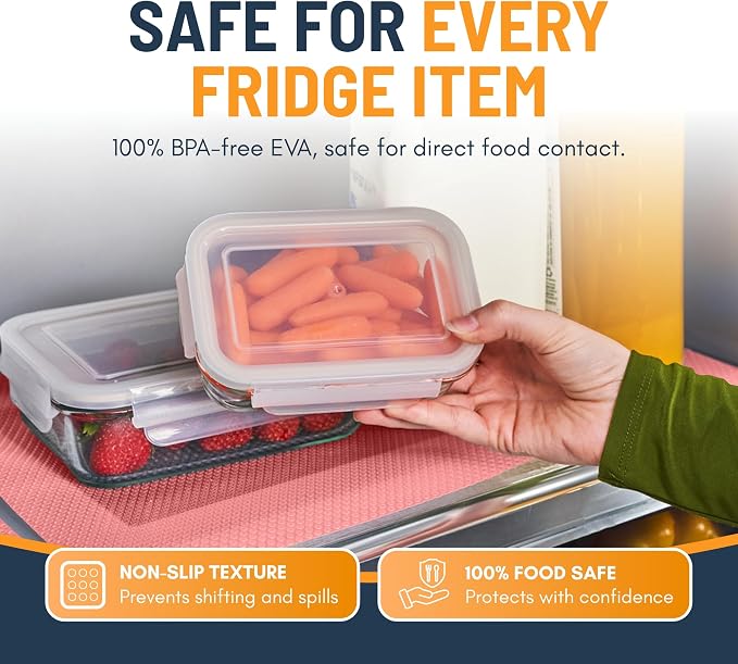 Refrigerator Liners for Shelves (12 Pack) by Linda’s Essentials - Non-Adhesive Shelf or Drawer Liner, BPA-Free Fridge Mats for Kitchen & Cabinets, Easy to Clean, Ideal Household Essentials (Pink)