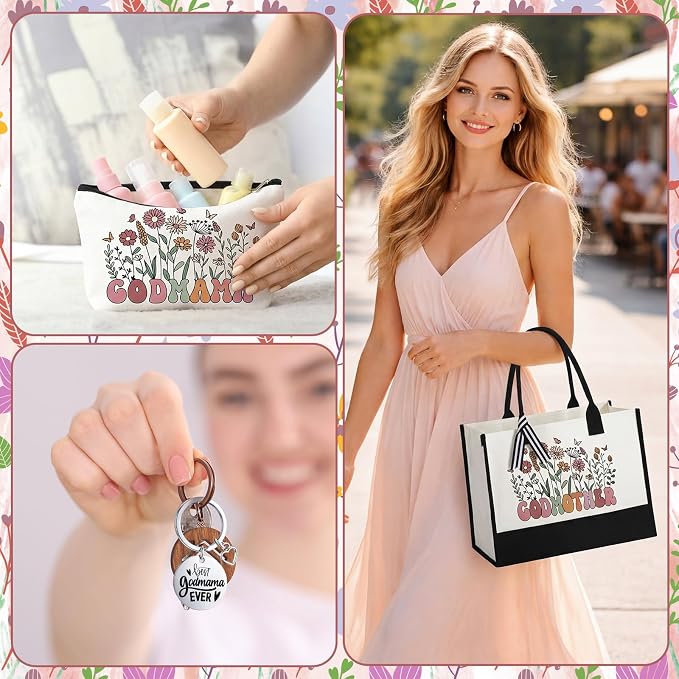 Patelai 7 Pcs Godmother Proposal Gift Set Will You Be My Godmother Ideas God Mother Gifts for Women 20oz Tumbler Canvas Tote Makeup Bag Gift Set from Godchild for Mother's Day Birthday Baptism