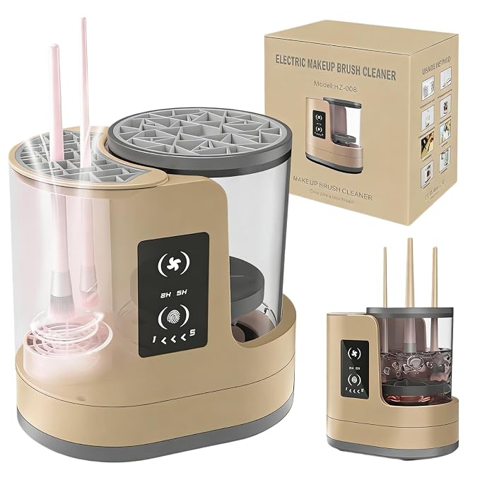 Electric Makeup Brush Cleaner Machine With Makeup Brush Dryer-Holder-Portable Automatic USB Cosmetic Brushes Cleaner Tool for All Size Beauty Makeup Brush Set,Eyeshadow, Blush Brush (brown)