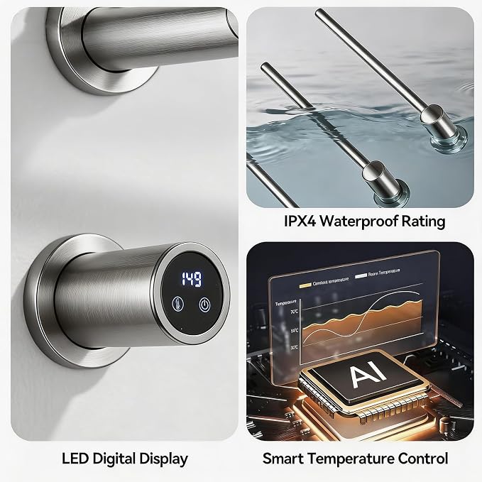 Electric Towel Warmer Concealed, Swivel Heated Towel Rack for Bathroom, Built-in Modular Electric Towel Rack with Timer, Thermostat, LED Display, 3 Bar 180° Rotation, Hardwired (Nickel, 3-Bar)
