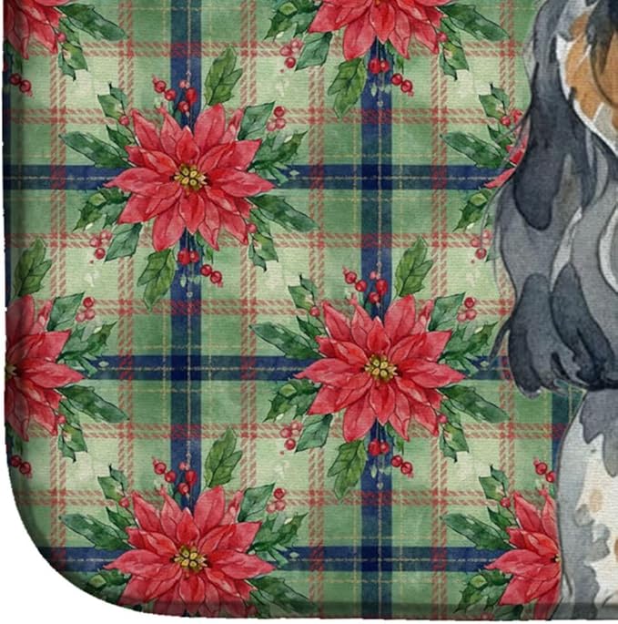 Caroline's Treasures Blue Roan & Tan English Cocker Spaniel Christmas PoinsettIas Dish Drying Mat Absorbent Dish Drying Mat Pad for Kitchen Counter Dish Drainer Mat for Countertop, 14 x 21"