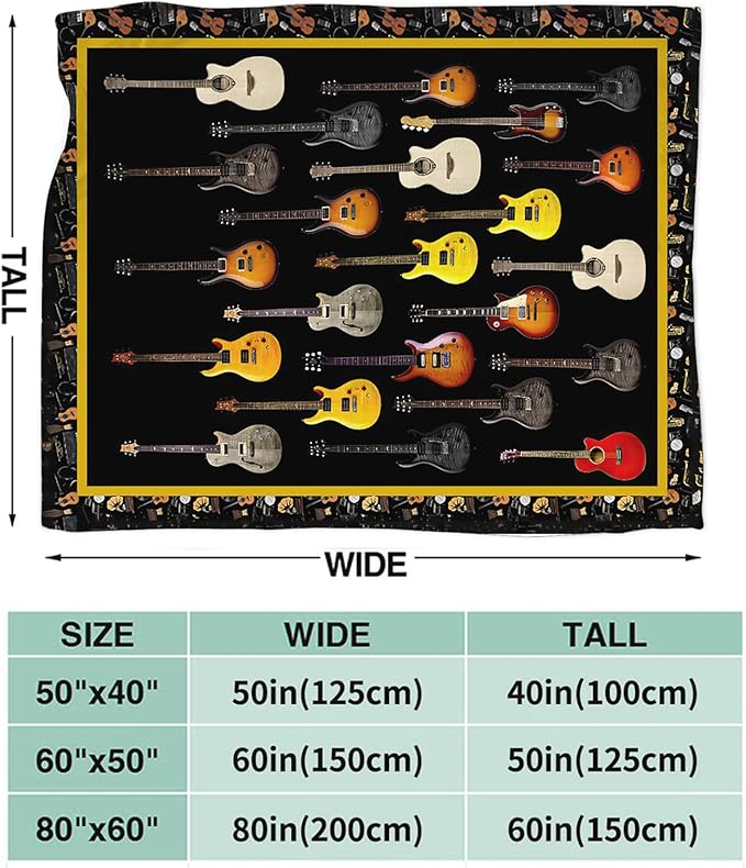 Tijuboni Guitar Music Throw Blanket Guitar Gifts for Girls Boys Women Men Kids Adults Soft Flannel Fleece Blanket for Couch Sofa Bed Home Decor 60"x80"