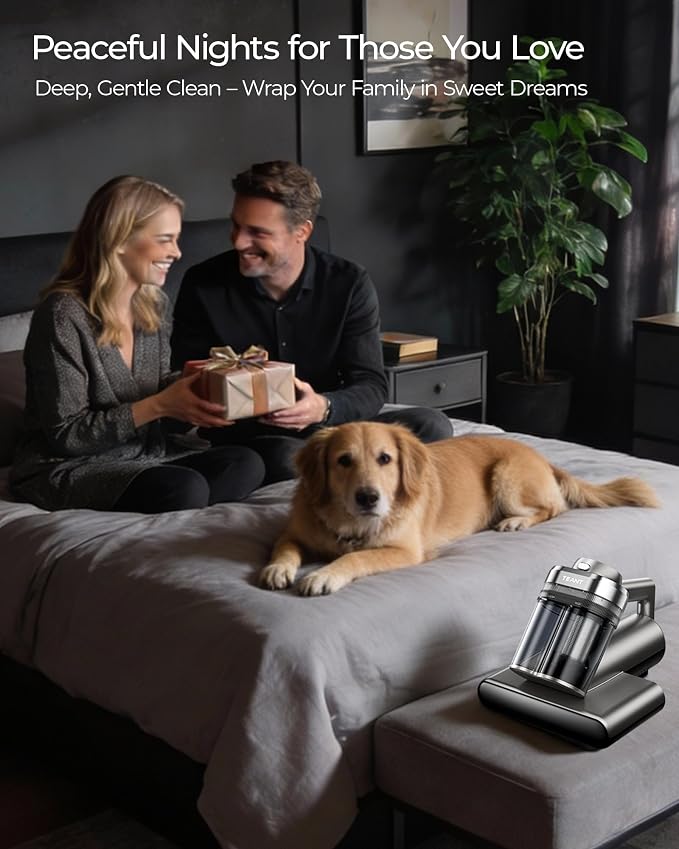 Teant Upgrade Cordless Mattress Vacuum with 18kPa Ultra-Deep Suction, 2-Speed Bed Vacuum with 33000 RPM/Min Roller Brush, 253.7nm UV-C Light & LED Display, HEPA, 149℉ Heat, Aroma & Anion for Bed Sofa