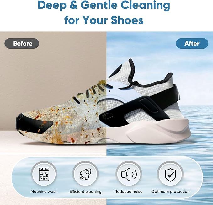 2PCS XXL Shoe Washing Machine Bag with Adjustable Shoes Trees - Heavy Duty Reusable Shoe Laundry Bag for Washer and Dryer - 360° Deep Clean & Protect Chenille Microfiber Sneakers Wash Bags - White