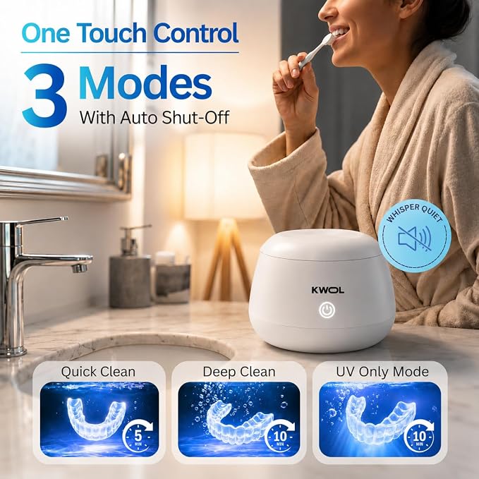 Ultrasonic Retainer Cleaner Machine - 48kHz Aligner and Denture Cleaner for Mouth Guard, Night Guard, Dental Trays, Braces, Toothbrush and Jewelry with 200ml Capacity