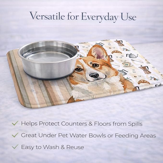 Caroline's Treasures Corgi Coffee Bar Dish Drying Mat Absorbent Dish Drying Mat Pad for Kitchen Counter Dish Drainer Mat for Countertop, 14 x 21", Multicolor