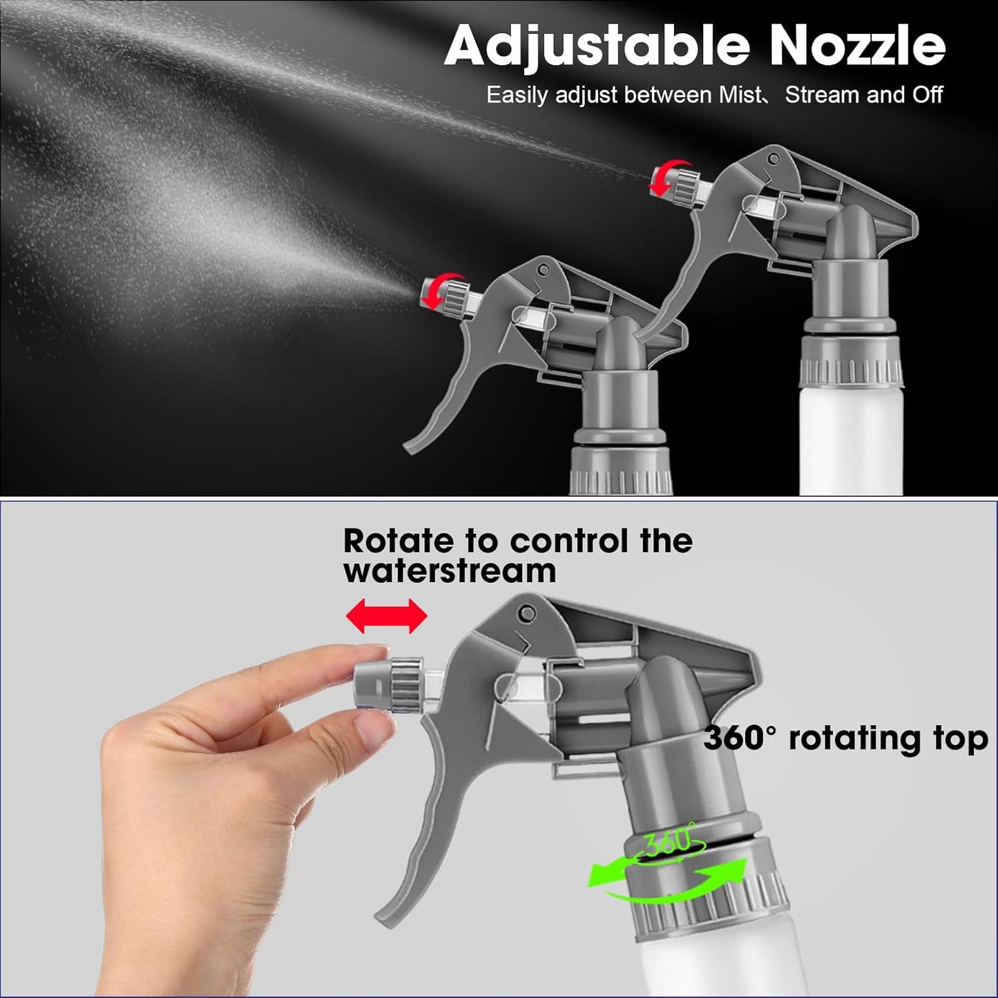 Eccliy 12 Pcs 16 Oz Plastic Spray Bottle, Adjustable Empty Reusable Sprayer for Cleaning, Planting, Water, Bathroom and Kitchen, BBQ, Commercial and Residential(Grey, Measurement)