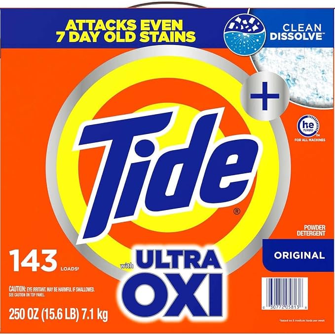 Tide HE Ultra Oxi Powder Laundry Detergent, Original, 250 Ounce