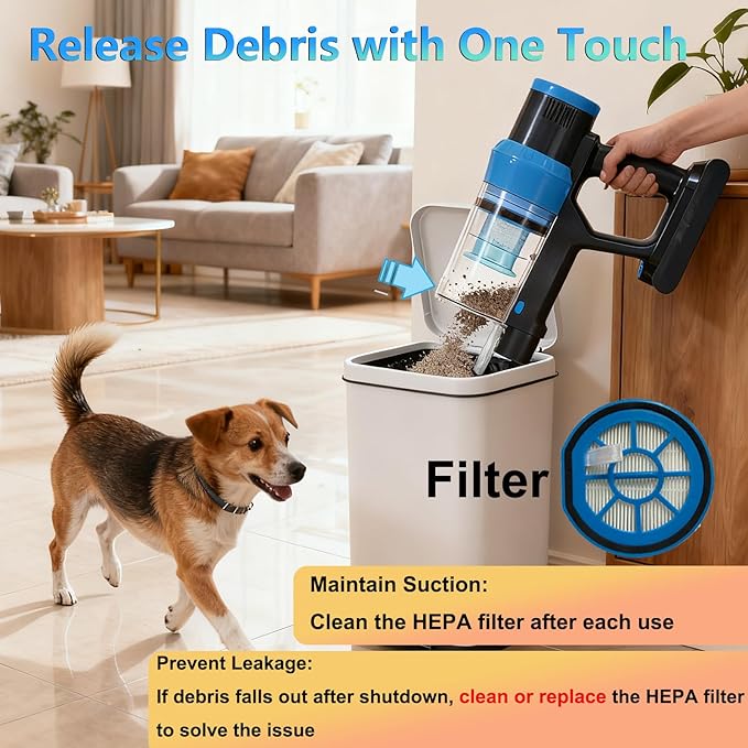 Cordless Vacuum Cleaner, Max 580W 55kPa 60mins Powerful Lightweight Rechargeable Stick Vacuum With Anti Tangle, Green Light, Self-Standing Vacuum Cleaners For Home, Hardwood Floor, Pet Hair, Carpet